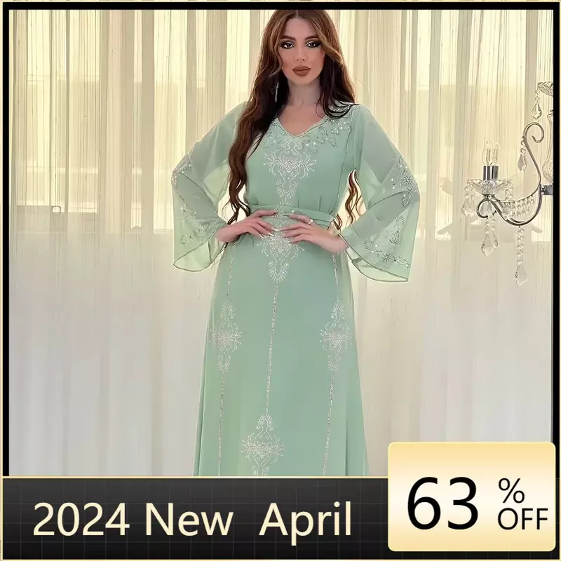 Robe de soirée marocaine pour femmes, abaya musulmane, robe de ramadan en mousseline de soie, abayas de Dubaï, robe caftan, robe éducative, robes de Turquie, 2024