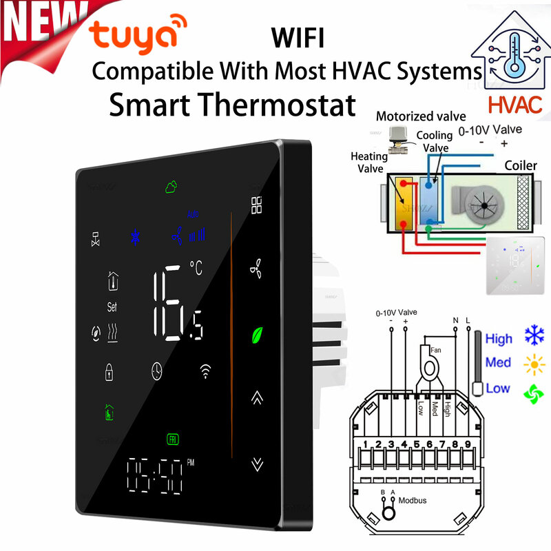 Tuya Wi-Fi 2 Pipe 3 Speed Fan Coil Kamer Thermostaat-0-10V Modulerende Klep Hvac Temperatuurregelaar Voor Verwarming En Koeling