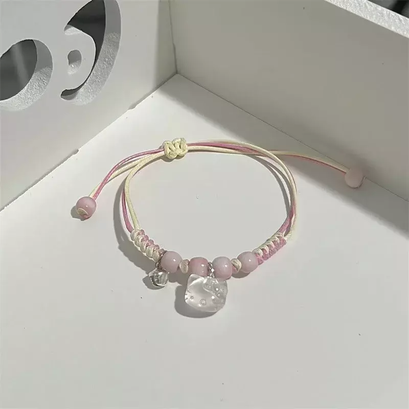Kawaii HelloKittys Bracelet Y2k Pink Bracelet Lucky Girl Braided Bracelet Sweet Cute Pendant Good Friend Couple Jewelry Gift