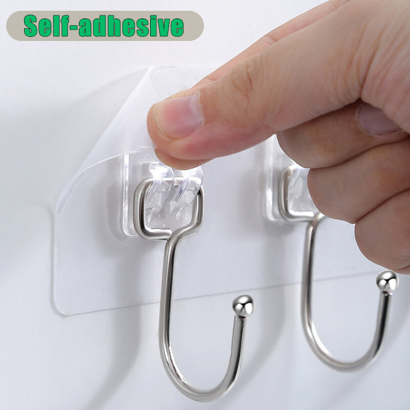 Strong Adhesive Wall Hooks Transparent Door Wall Hangers for Kitchen Bathroom Organizer Storage Hook Towel Clothes Key Holder