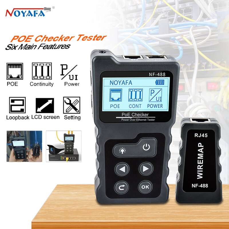 NOYAFA-Lan Cable Tester, Loop Test Tool, Rede LCD, PoE Checker, sobre a Ethernet, Cat5, Cat6, NF-488