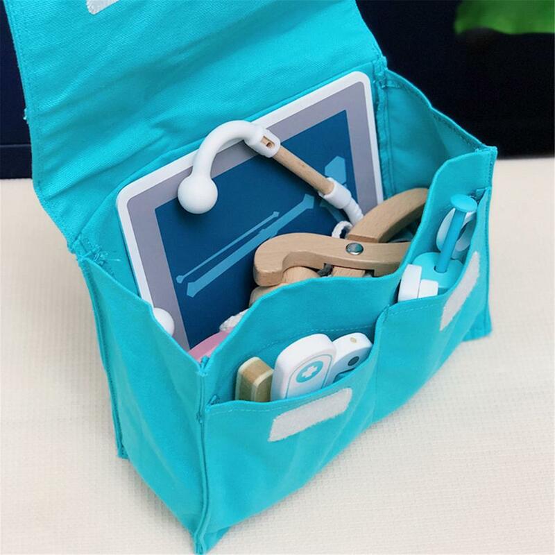 Set da 17 pezzi custodia da dottore in legno per bambini gioco di ruolo Set di giocattoli finti con otoscopio stetoscopio e specchio dentale giocattolo regali per bambini
