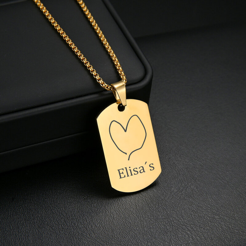 Sifisrri Engraved Name Date Rectangle Pendant Necklace Personalized Picture For Women Men Fashion Family Customized Jewelry Gift