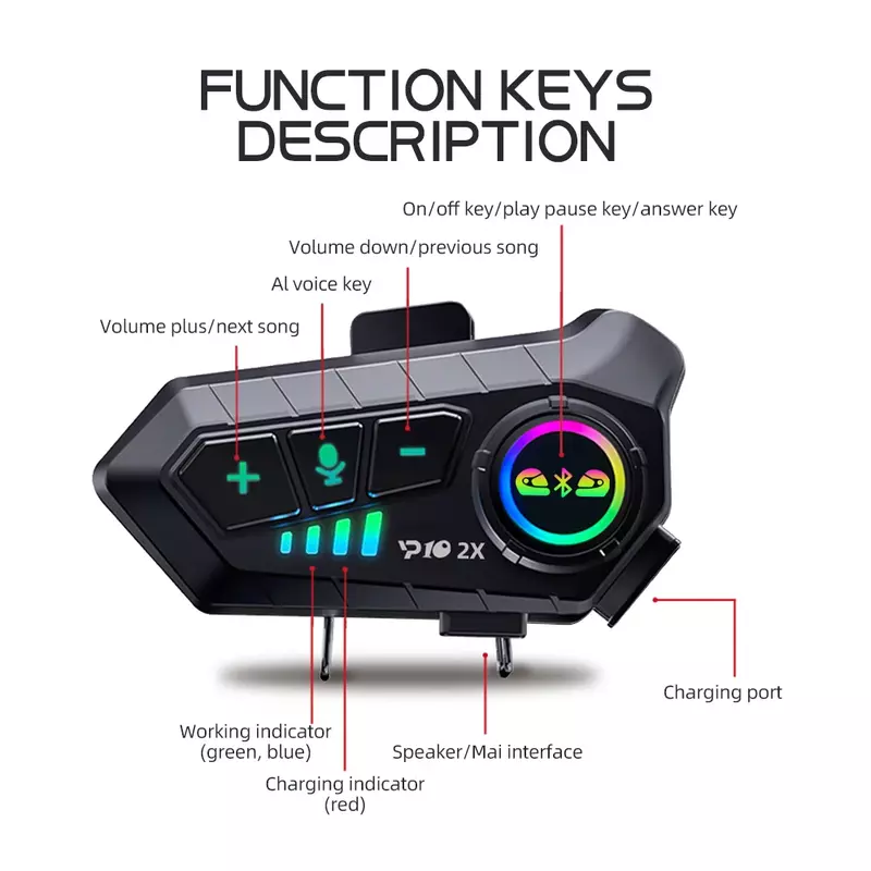 1/2x Música Interphone Bluetooth 5.3 Capacete De Motocicleta Intercom Headset À Prova D 'Água 300m Reproduzir Música e Chamadas Simultaneamente