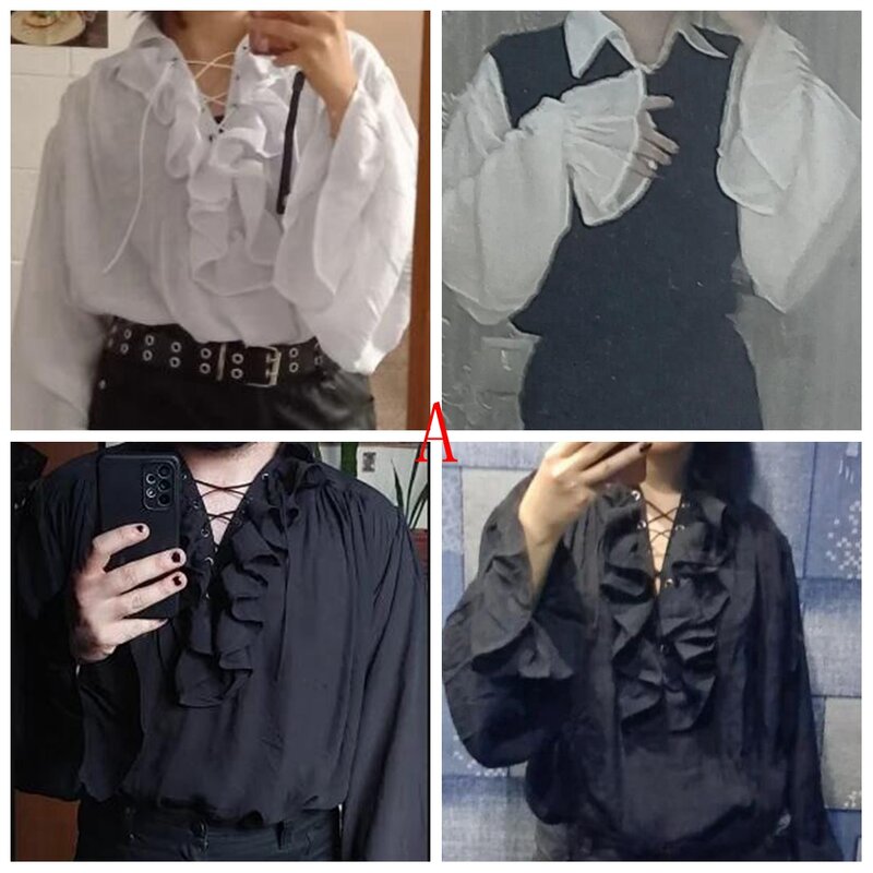 Camisa pirata para hombre, blusa gótica Vintage renacentista con volantes de bucanero Medieval, vampiro, príncipe, poeta, Tops