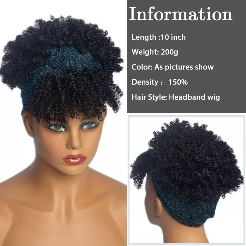 Krótkie perwersyjne kręcone pałąk peruki dla czarnych kobiet Afro loki peruki blond z szalikiem naturalne kręcone peruka do Cosplay syntetyczne sztuczne włosy