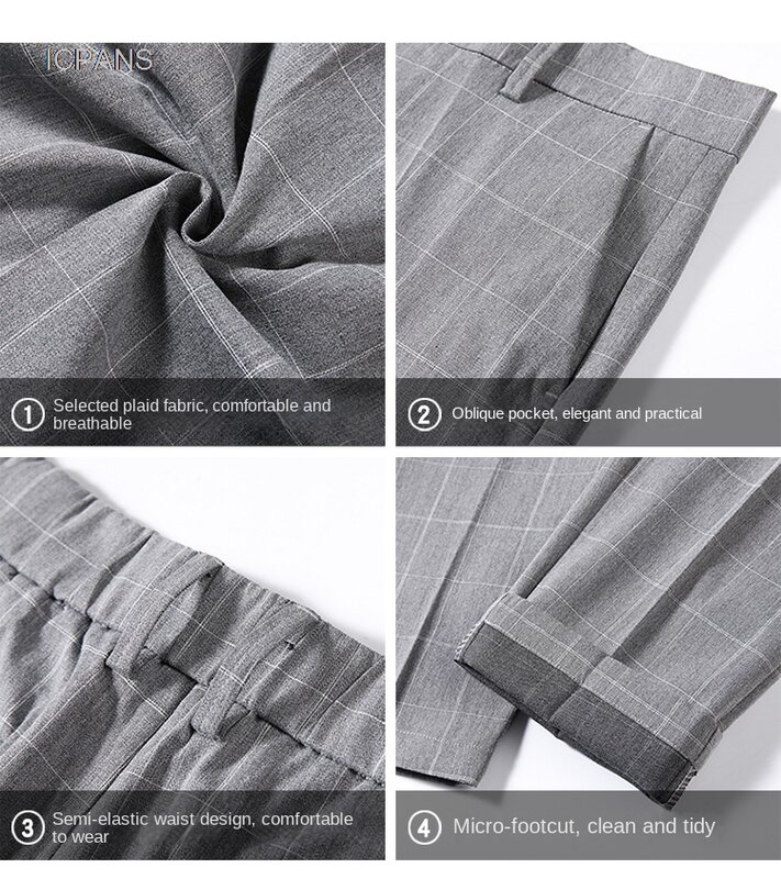 Summer Men Formal Pants Korea Fashion Business Suit  Trousers For Men Plaid Pants Straight Fit Stretch Black Gray Dress Pants