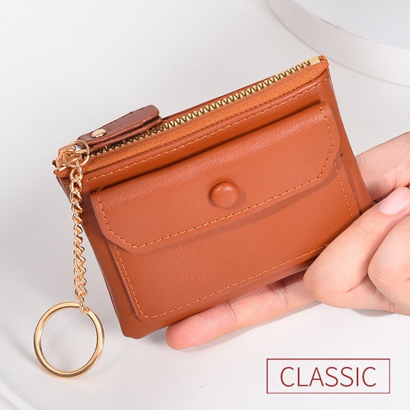 Solid Color Coin Purse Durable Large Capacity Minimalist Zipper Wallet PU Leather Zipper Storage Bag Women
