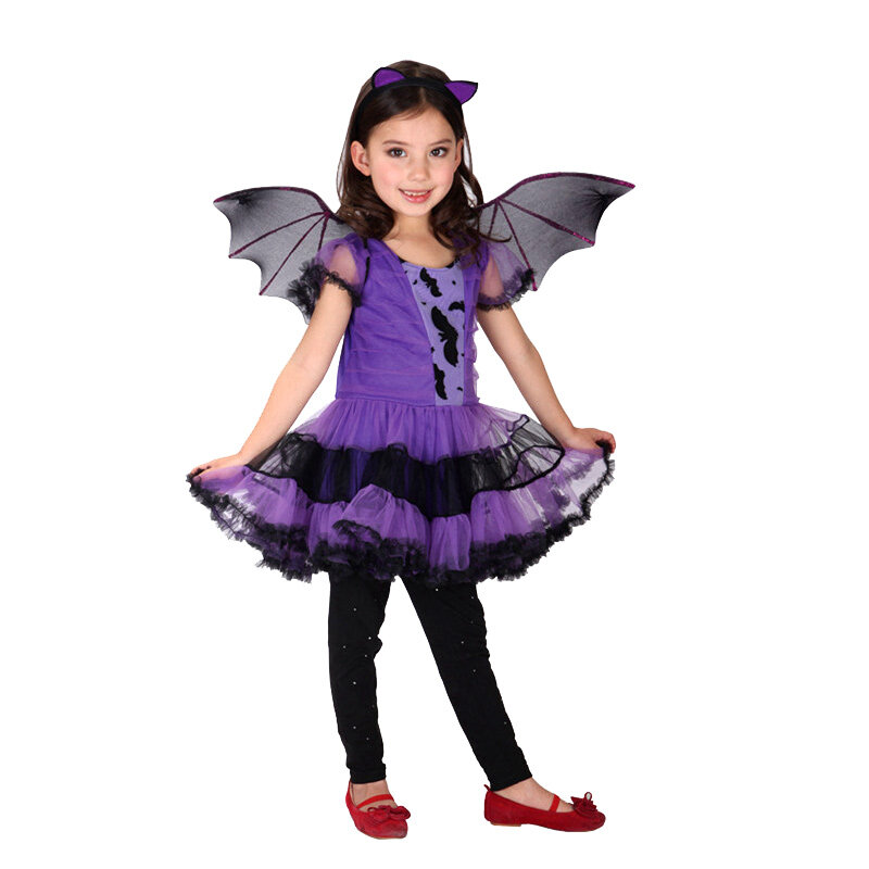 Disfraz de Halloween para niña, disfraz de murciélago púrpura, accesorios de Cosplay, vestido de baile, vestido, regalo para niña