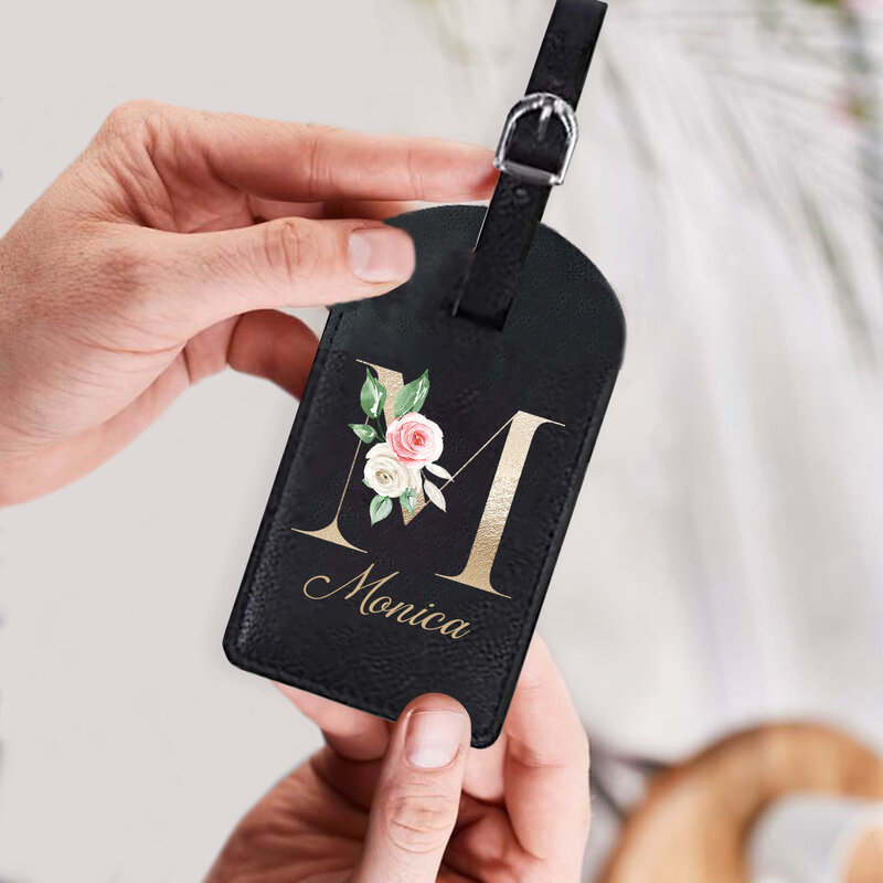 Personalised PU Leather Luggage Tag Initial with Name Suitcase Identifier Label Baggage Boarding Bag Tags Travel Accessorie Gift