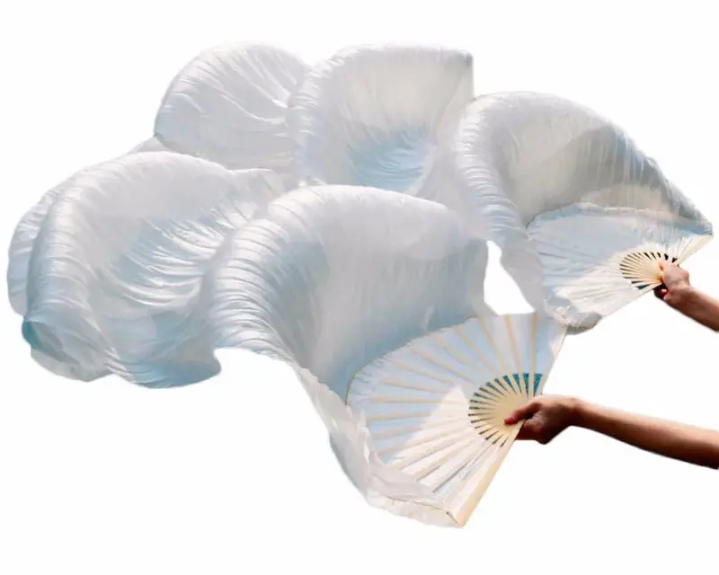 Hot Selling 100% Silk Unisex High Quality Chinese Silk Veil Dance Fans 1Pair Belly Dance Fans Hot Sale Pure White Color 180*90cm