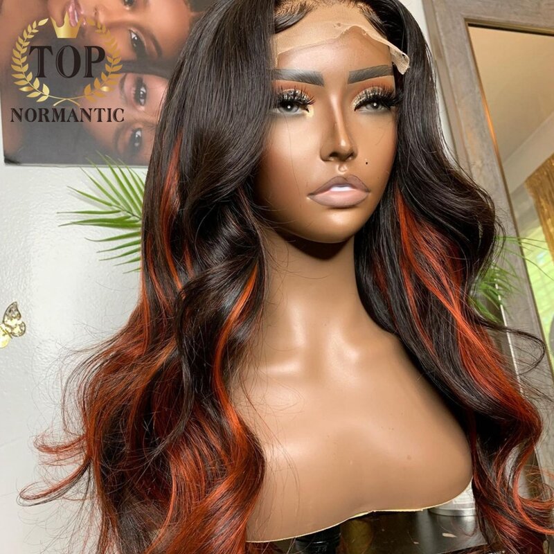 Topnormantic-peluca frontal de encaje con línea de pelo prearrancada, cabello humano con cierre de encaje, Color jengibre, 13x6, 5x5, sin pegamento
