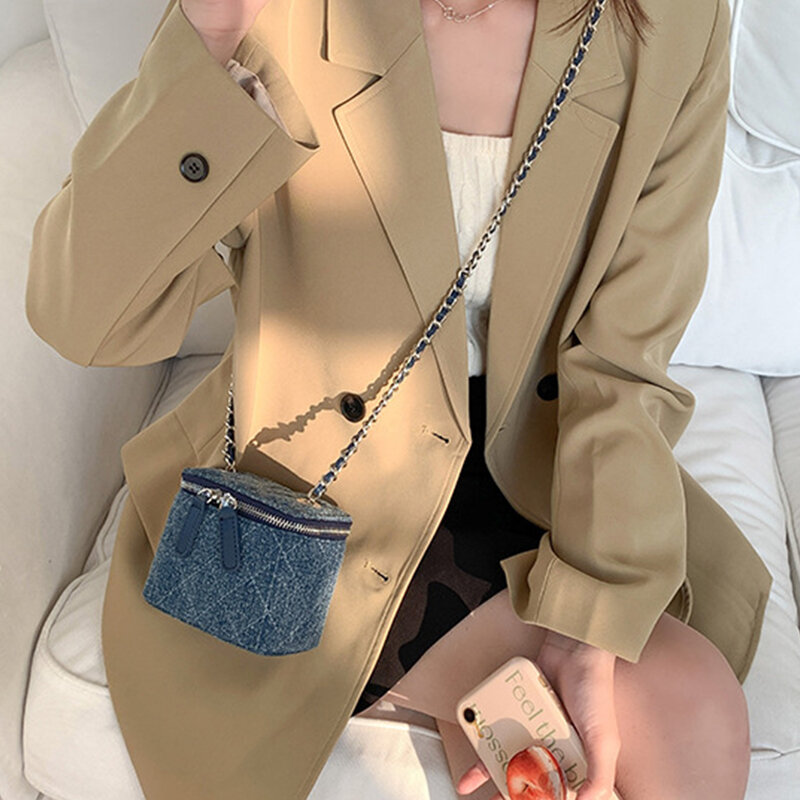 Mini Denim Crossbody Bags for Women 2023 Lingge Chains Shoulder Bag Fashion Brands Box Bag Lipstick Coins Purses and Handbags