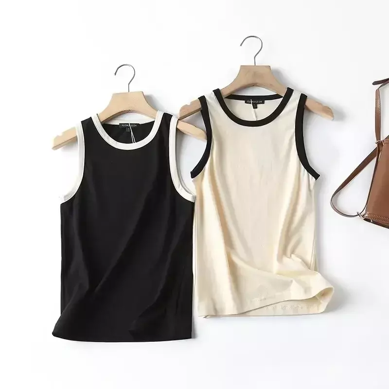 Women's 2023 Fashion New Two-color Slim Version Stitching Vest Retro Sleeveless Women's T-shirt Camis Chic Top