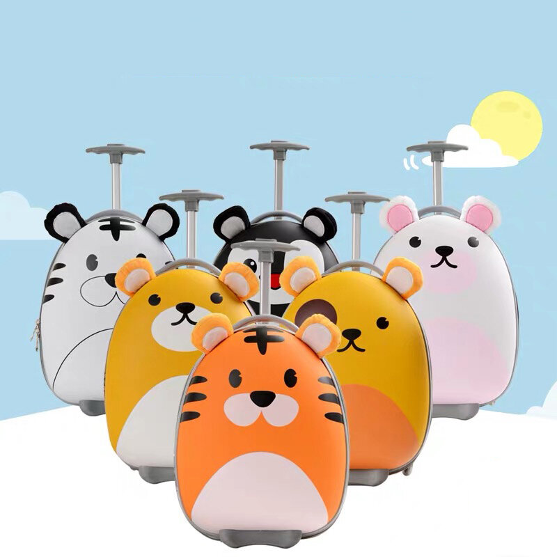 Equipaje rodante con ruedas para niños, maleta con dibujos animados de tigres, pingüinos, bolsa de equipaje con carrito para niños, Maleta de cabina bonita