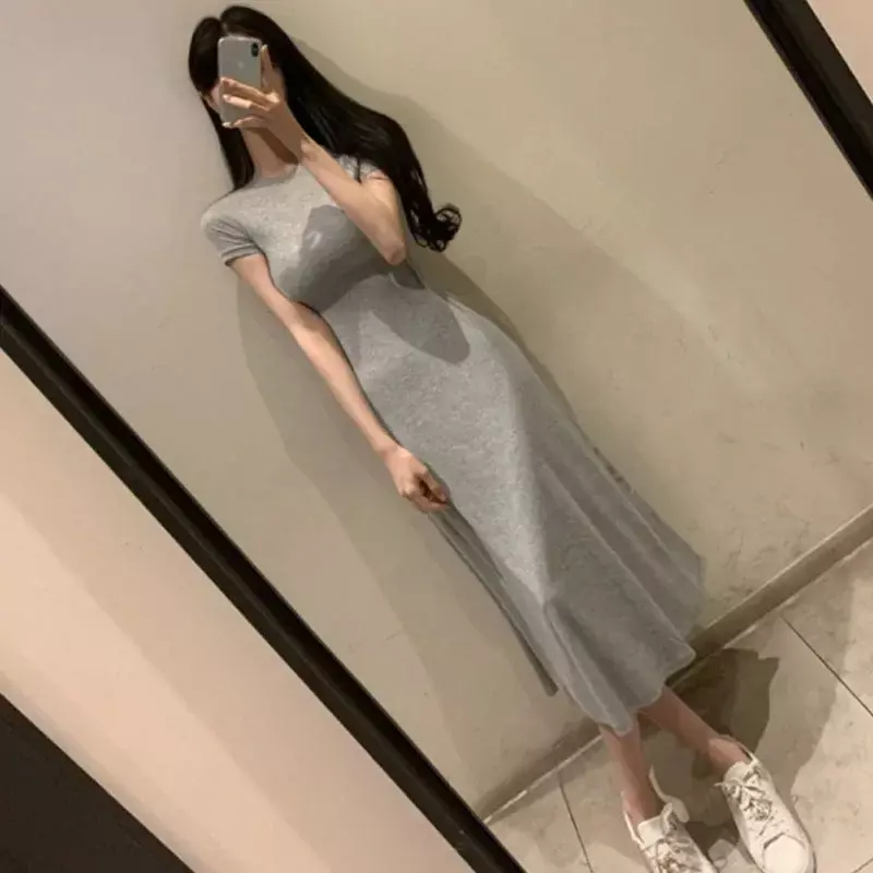 Dongdaemun Fashion korea Selatan nyaman baru trendi pakaian wanita seksi figur menunjukkan pinggang ketat gaun A Word