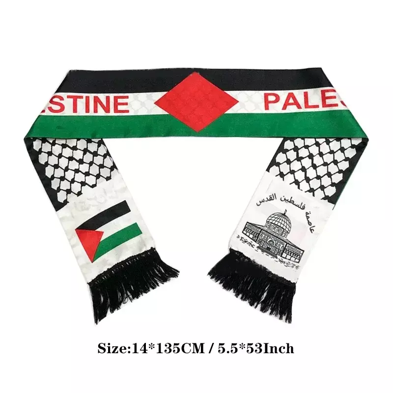 Szalik palestyński flaga 14x135cm dwustronny szalik z nadrukiem satyna palestyńska flaga narodowa szaliki palestyńskie
