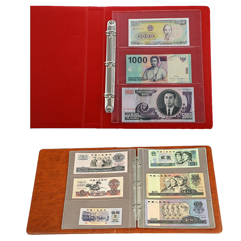 Soporte transparente de hojas sueltas para billetes, bolsa protectora portátil de papel, álbum de colección de dinero, 3 ranuras, 10 piezas
