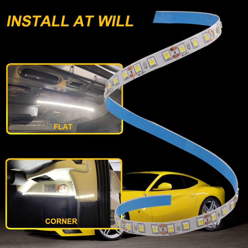 슈퍼 브라이트 HID 화이트 LED 스트립 라이트, 자동차 트렁크 화물 구역 또는 인테리어 조명용, 화이트 6000K DIY 라이트 바, W5W, T10