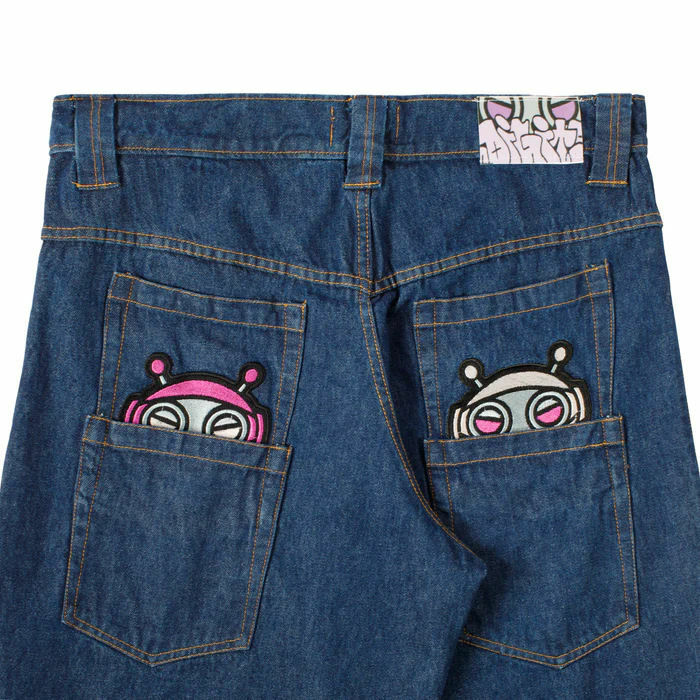 Deskorolka spodnie z wysokim stanem haft graficzny Streetwear Jeans Y2K spodnie Jeans męskie damskie Harajuku z wysokim stanem szerokie spodnie