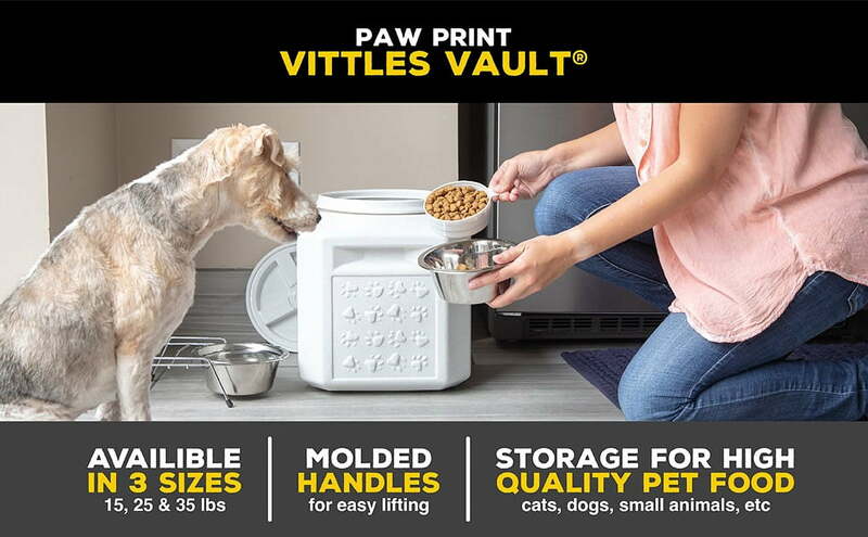 Vittles Vault Outback Pawprint Plastic Pet Food Storage Container, Grey, 25 Pound Capacity