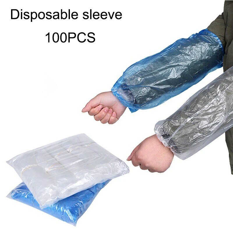Lengan pelindung sekali pakai, 100 buah lengan PE tebal lengan plastik tahan air, debu dan minyak