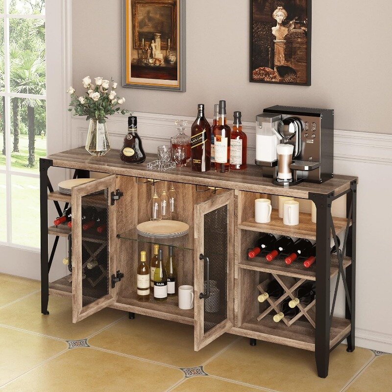 Wine Bar Cabinet for Liquor and Glasses, Farmhouse Coffee Bar Cabinet, Liquor Cabinet Bar for Home Living Room Dining Room