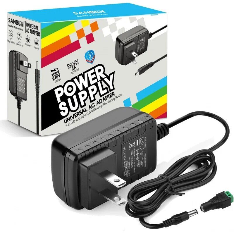 Case of 100 Pack, 1/, SANSUN 12V Power Supply, 12 Volt for LED Strip Lights, AC120V to DC12V Transformers, 2A 2