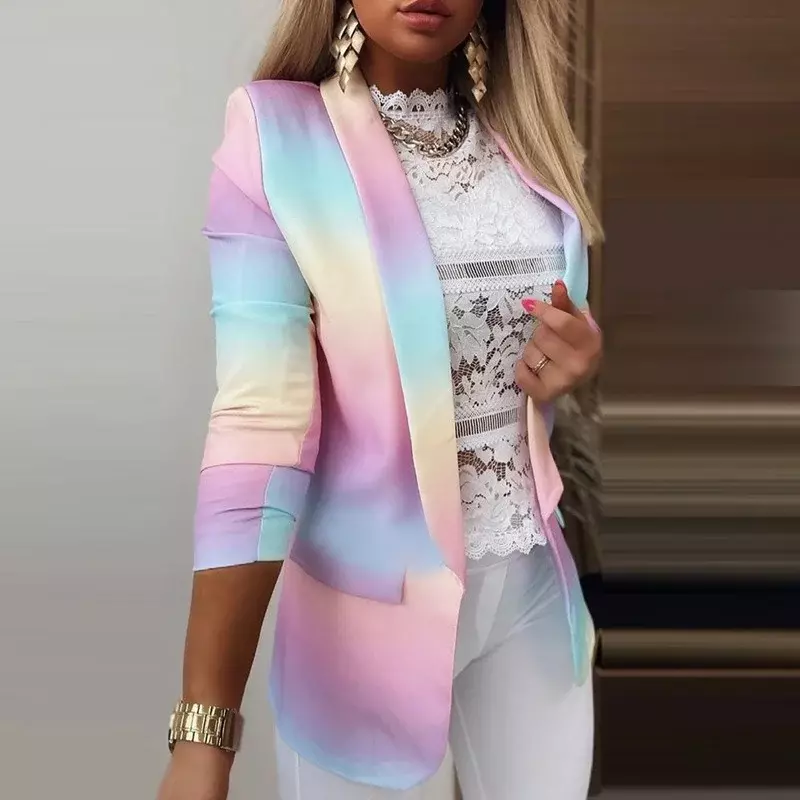 Tie-dye Gradient Casual Blazers 9 Styles Simple Loose Spring Autumn Coats Office Lady Business Clothing Chic Blazers New Jackets