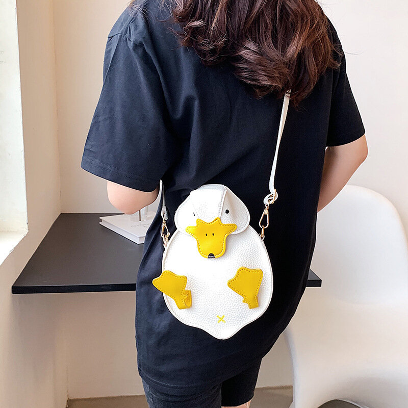 Tas selempang wanita bentuk bebek, tas bahu kulit PU lembut untuk anak perempuan, tas tangan bebek kartun lucu dan dompet wanita