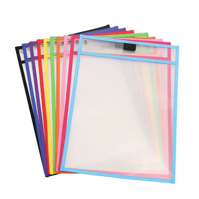 6Pcs PVC Transparent Teaching Pocket Folder Sleeves Reusable Dry Erase Pockets Sleeves Oversized Clear Stationery Storage Pouch