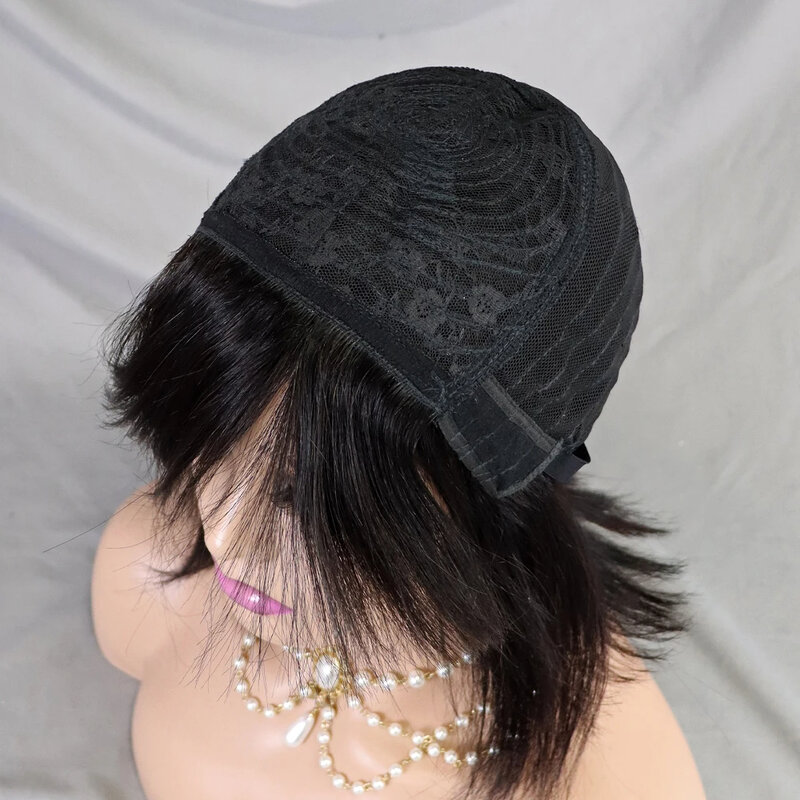Натуральные Прямые полноразмерные парики с челкой, парик из человеческих волос короткого Боба для женщин, предварительно выщипанные бразильские волосы Remy