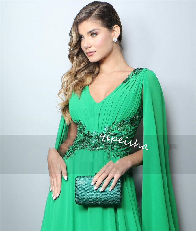 Sukienka na studniówkę Koszulka wieczorowa z koralikami Drapowana Quinceanera Linia A Dekolt w kształcie litery V Suknia okazjonalna na zamówienie Długie sukienki Arabia Saudyjska