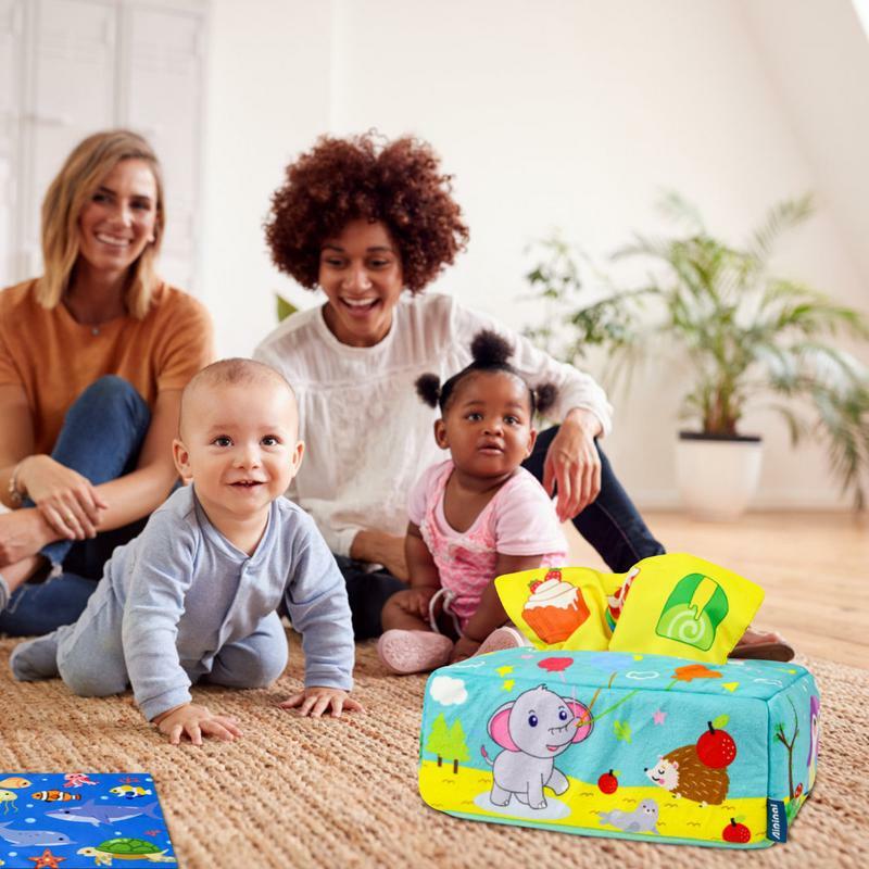 新生児のための感覚的なティッシュボックスのおもちゃ、色の認識、就学前の学習、旅行、家庭、キャンプ、車のおもちゃ