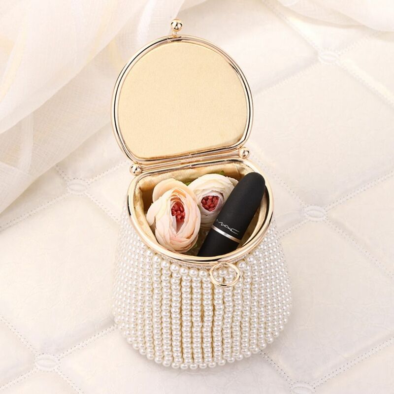 Mini borse da sera moda elegante pochette a forma di secchio borsa con perline di perle matrimonio