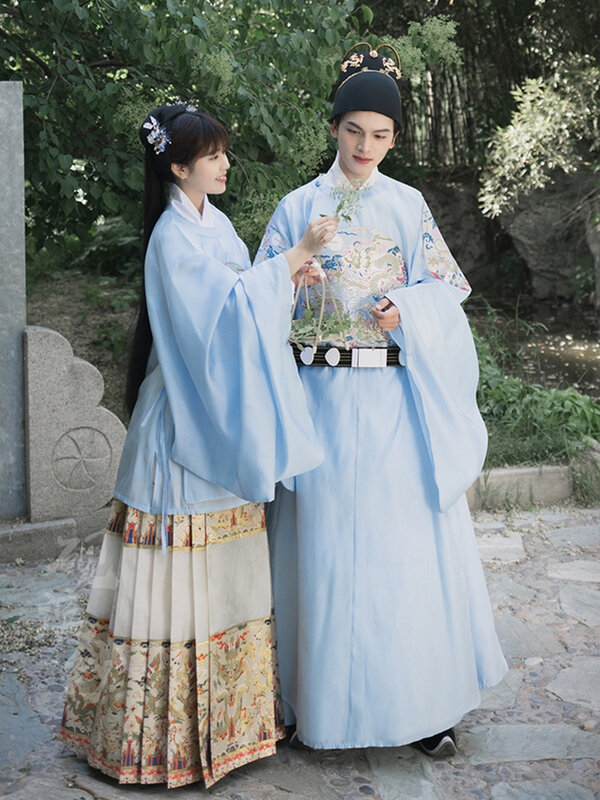 Ming Dynasty Couple Style Hanfu Round Necked Robe Elegant Wedding Dress Women Chinese Horse Face Skirt Casual Party Prom Holiday