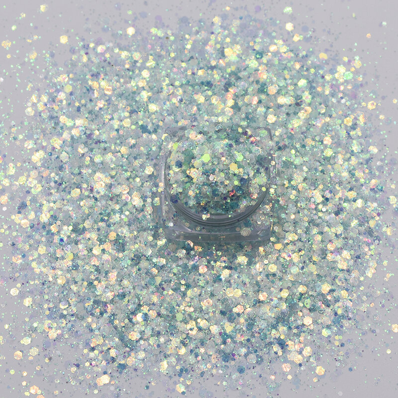 10กรัม/ถุงใหม่ Arirval ผสม Hexagon Glitter Iridescent Flakes Slice Sparkly Chunky เล็บตกแต่งศิลปะอุปกรณ์เสริม