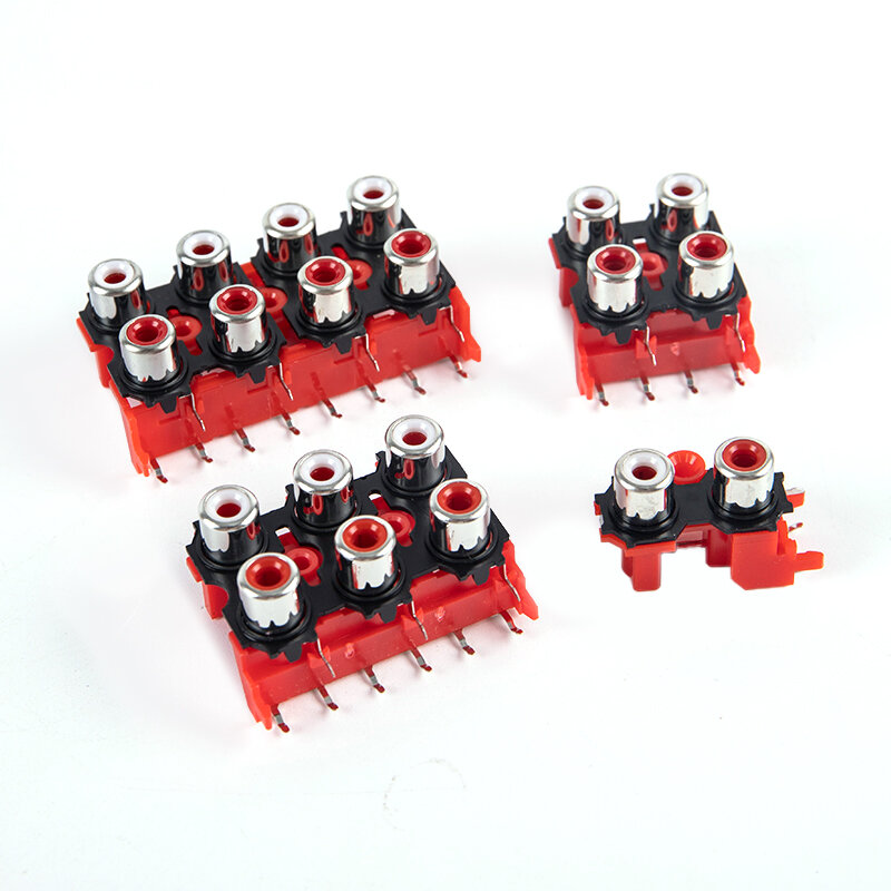 RCA fêmea Audio Video Plug, conector AV soquete conector, peças PCB vermelho, 2P, 4P, 6P, 8P, AV2-8.4-13, 2Pcs