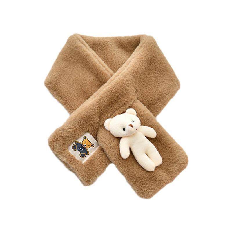 Bufanda de felpa de oso de dibujos animados para niña, pañuelo de piel sintética, estilo cálido, cómodo, coreano, grueso, I2F5, Otoño e Invierno