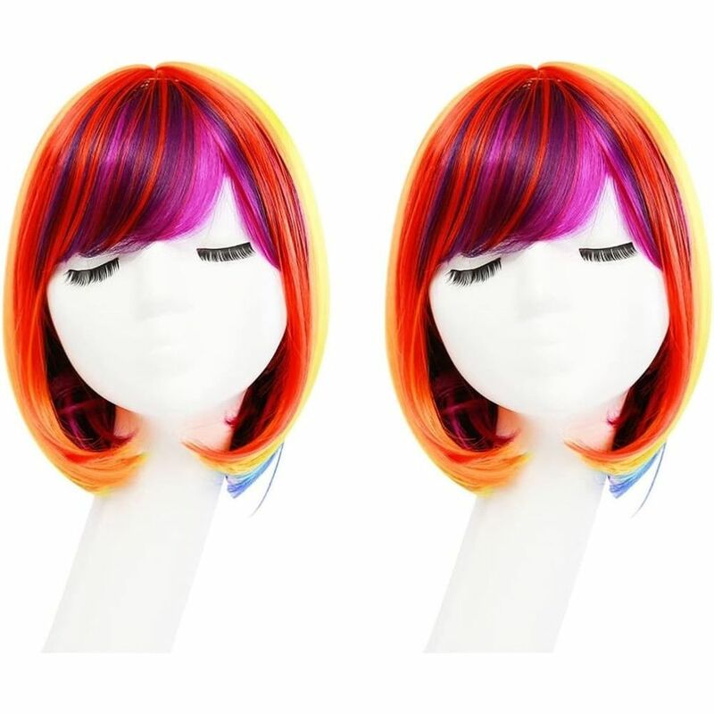 Halloween rainbow anime wig colorful waves short hair non-mainstream funny headband Synthetic Wigs Pelucas Hair Daily Party Use