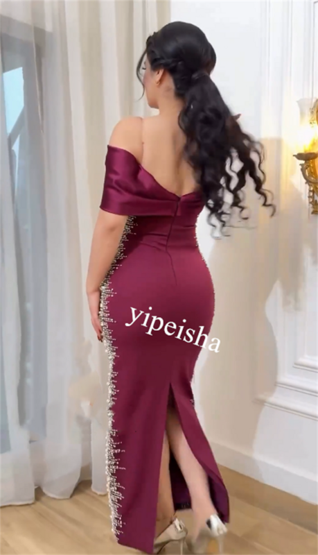  Evening Jersey Pearl Valentine's Day Sheath Off-the-shoulder Bespoke Occasion Gown Midi Dresses Saudi Arabia