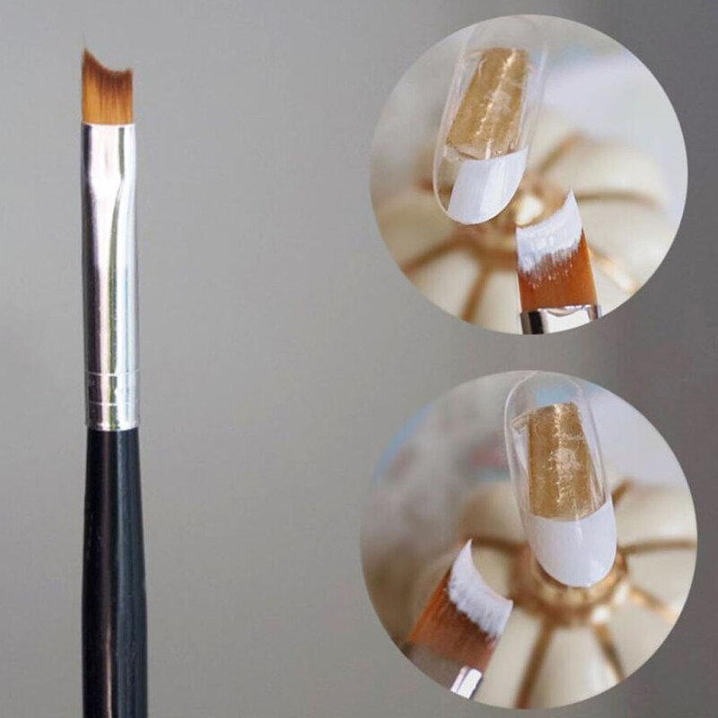 French Tip Nail Brushes Half-Moon Oblique Head Black Handle Nail Brushes UV Gel Acrylic Painting Drawing Pen for French Nail Tip