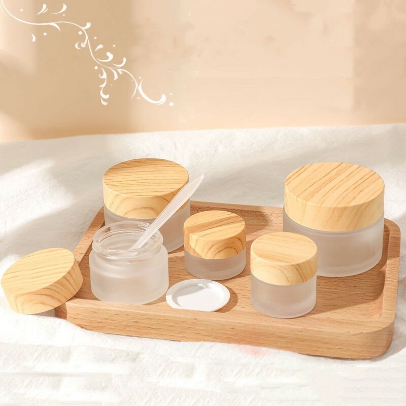 Mini barattolo di vetro cosmetici Subpackage riempimento tappo a grana di legno bottiglia crema per il viso contenitore per rossetto glassa ricaricabile