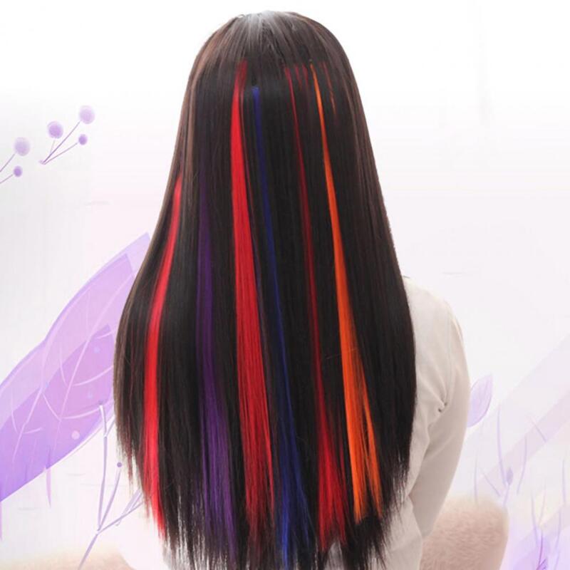 Ekstensi rambut sintetis 57cm untuk wanita, ekstensi rambut lurus tahan panas, rambut palsu ekstensi jepit panjang untuk wanita