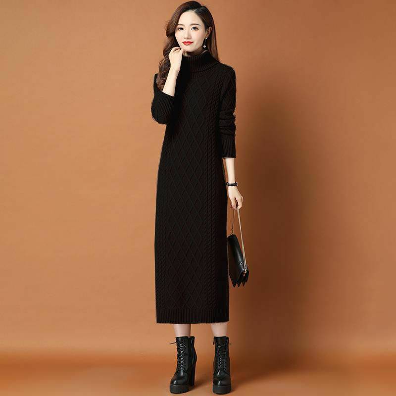 MRMT rok sweter panjang wanita baru, gaun rajut panjang leher tinggi ukuran besar lebih tipis dengan mantel 2024