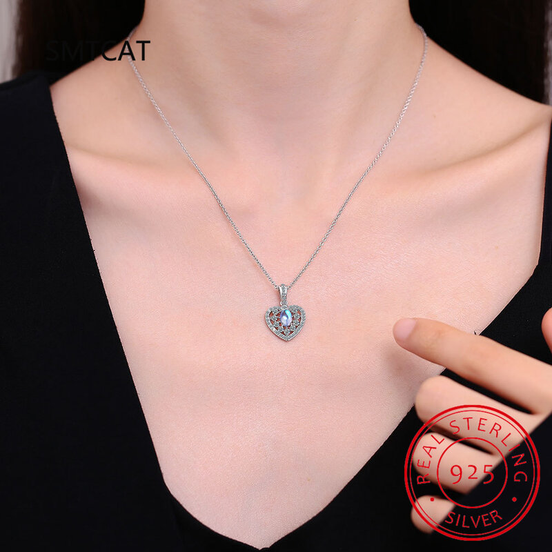 Prawdziwe 925 ze srebra wysokiej próby z cyrkonią serce naszyjnik naszyjnik dla kobiet klasyczny akcesoria geometryczne biżuterii