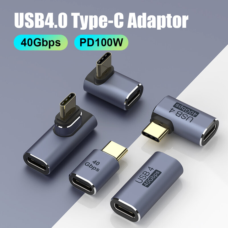 Conector do carregador de alta velocidade para Macbook, USB 4.0, PD, 100W, 8K, 60Hz, 40Gbps, USB C, OTG, U-Shape, Straight Angle, macho para fêmea adaptador