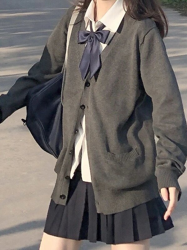 Deeptown stile Preppy Cardigan lavorato a maglia donna Harajuku Vintage scollo a v maglione oversize dolce Casual manica lunga top giapponese JK