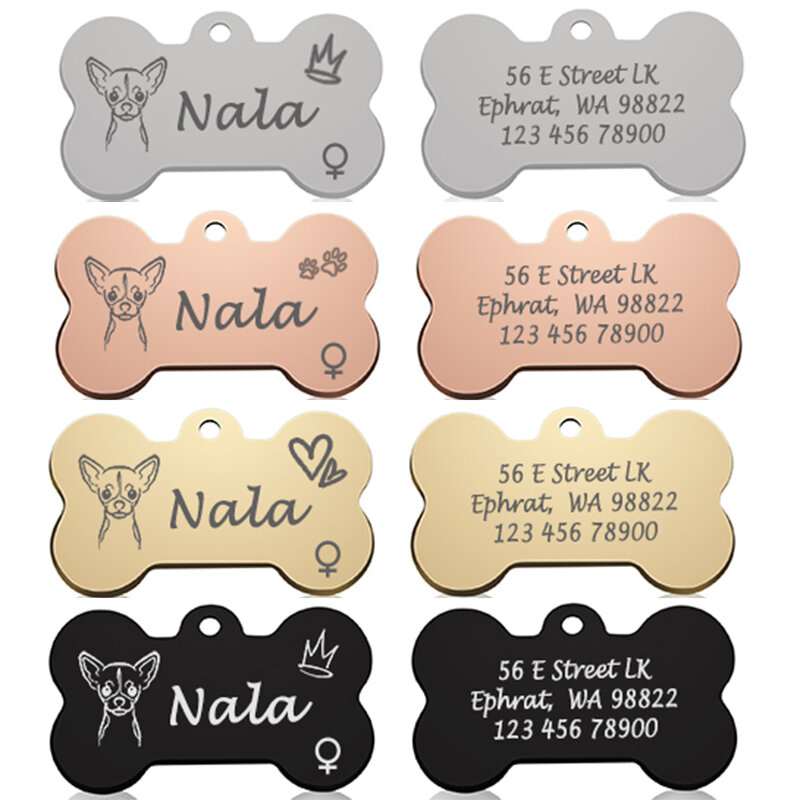 Bone Dog ID Tag collare per animali domestici ciondolo personalizzato inciso cane faccia nome per gatto cucciolo portachiavi fascino collana accessori genere