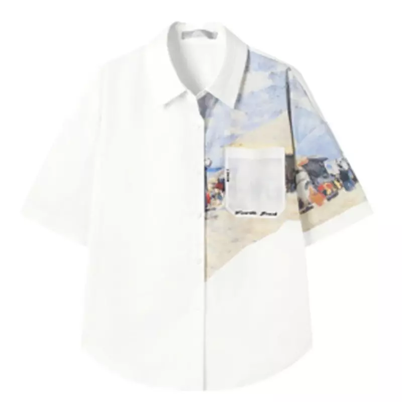 YCMYUNYAN-camisa de gasa para mujer, blusas informales estampadas de Primavera/Verano, Tops holgados con cuello de Polo, manga corta, ropa de moda